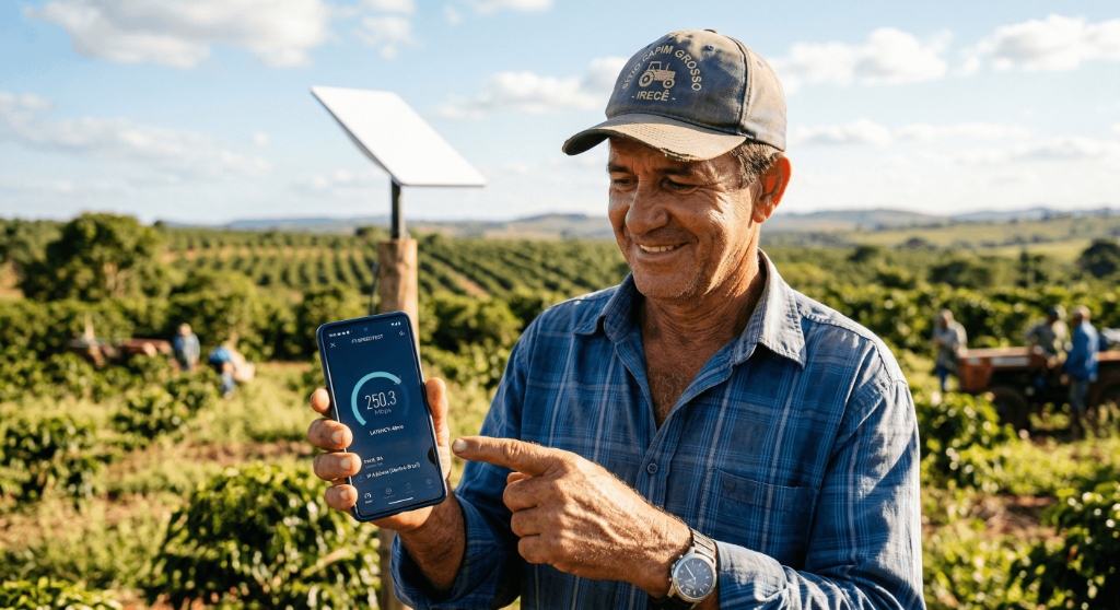 Farmer using Starlink